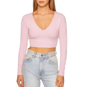 Susana Monaco Very V Long Sleeves Crop Top - Waterlily Purple NWT Size Small